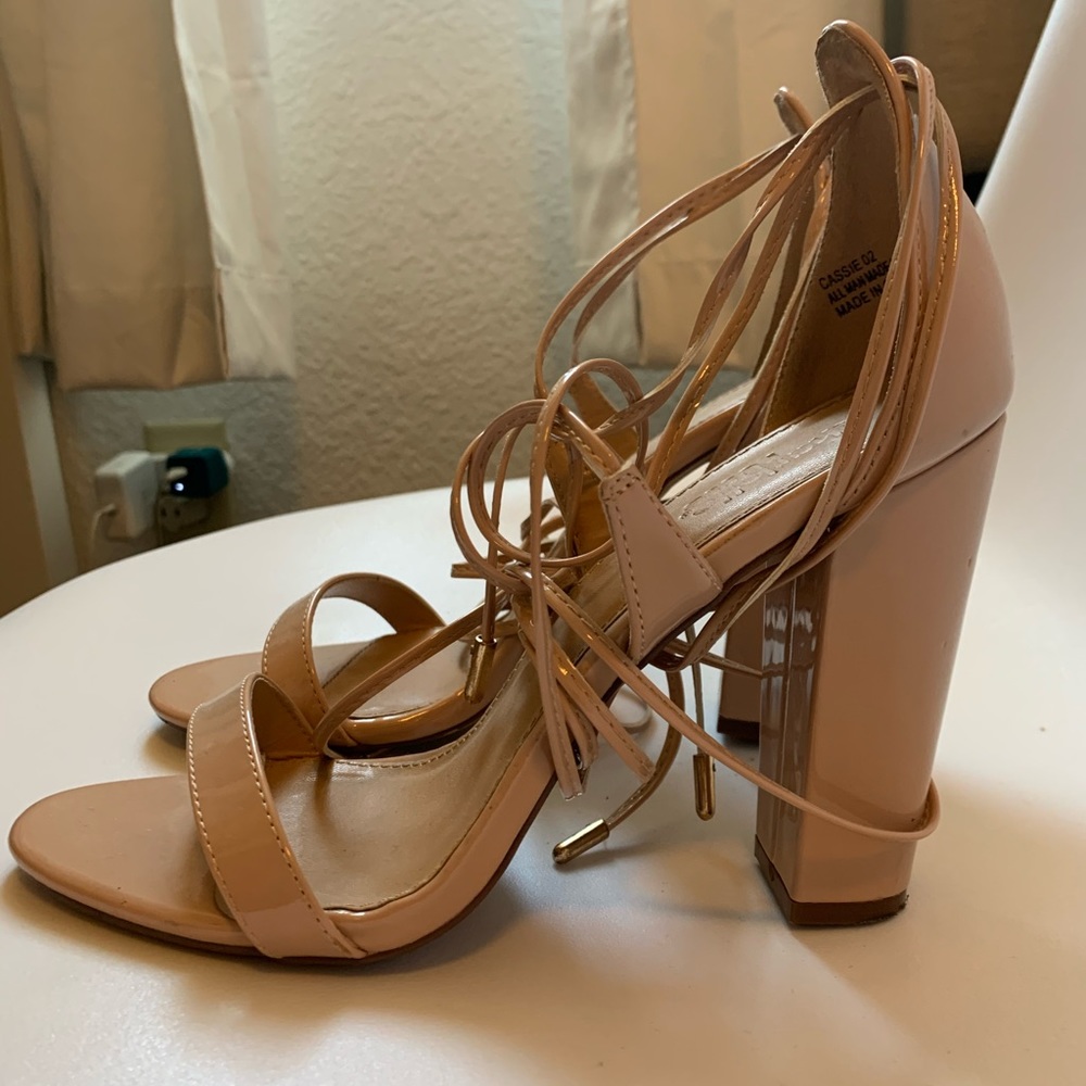 Nude lace up heels